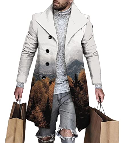 shownicer Wintermantel Herren Langarm Stehkragen Trenchcoat Schlank Business Freizeit Winddichte Mantel mit Knopf Winter Warm Cardigan Lang Outwear Jacke E Weiß XL von shownicer