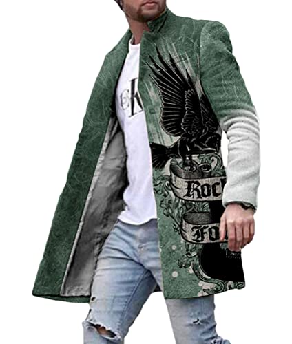 shownicer Wintermantel Herren Langarm Stehkragen Trenchcoat Schlank Business Freizeit Winddichte Mantel mit Knopf Winter Warm Cardigan Lang Outwear Jacke F Grün L von shownicer