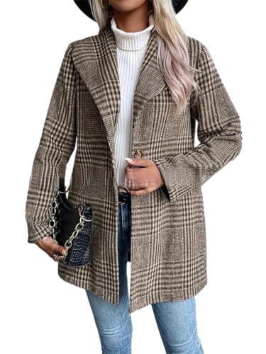 shownicer Wollmantel Damen Karierte Trenchcoat Elegant Langarm Revers Winter Mantel Geknöpfte Tweed Jacke Übergangsjacke A Braun S shownicer Wollmantel Damen Karierte Trenchcoat Elegant Langarm Revers Winter Mantel Geknöpfte Tweed Jacke Übergangsjacke A Braun S von shownicer