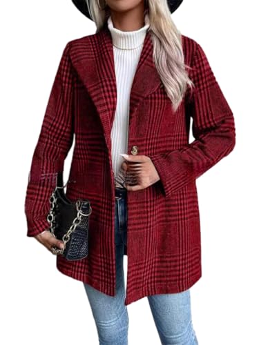 shownicer Wollmantel Damen Karierte Trenchcoat Elegant Langarm Revers Winter Mantel Geknöpfte Tweed Jacke Übergangsjacke A Rot L shownicer Wollmantel Damen Karierte Trenchcoat Elegant Langarm Revers Winter Mantel Geknöpfte Tweed Jacke Übergangsjacke A Rot L von shownicer