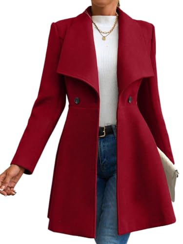 shownicer Wollmantel Damen Modischer Trenchcoat Reverskragen Mantel Herbst Winter Mittellang Trench Coat Warme Einfarbig Revers Jacke B Rot XS shownicer Wollmantel Damen Modischer Trenchcoat Reverskragen Mantel Herbst Winter Mittellang Trench Coat Warme Einfarbig Revers Jacke B Rot XS von shownicer