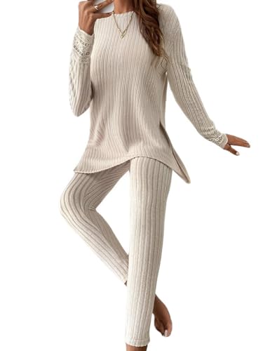 shownicer Zweiteiler Damen 2 Teilig Langarm Pullover Und Hose Zweiteiler Outfit Freizeitanzug Sportanzug Hosenanzug Loungewear Set C Aprikose S von shownicer