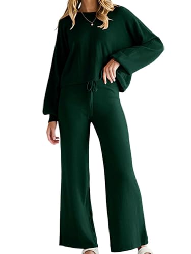 shownicer Zweiteiler Damen Elegant 2 Teiler Langarm Rundhals Oberteil + Hose Freizeitanzug Trainingsanzug Outfit Anzug A Grün XL von shownicer