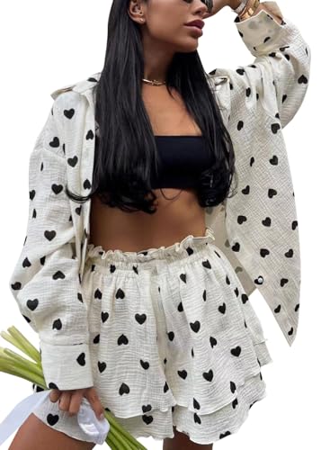 shownicer Zweiteiler Damen Lounge Set 2 Teiler Set Sommer Outfits Kleidung Homewear Set Bluse Top + Shorts Loungewear Streatwear Anzug Für Valentinstag B Schwarz L von shownicer