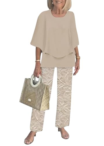 shownicer Zweiteiler Damen Sommer 3/4 Ärmel Top und Hose Mit Weitem Bein 2 Teiler Set Freizeitanzug A Aprikose XS shownicer Zweiteiler Damen Sommer 3/4 Ärmel Top und Hose Mit Weitem Bein 2 Teiler Set Freizeitanzug A Aprikose XS von shownicer