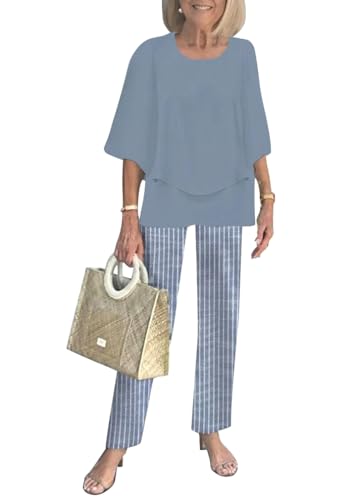 shownicer Zweiteiler Damen Sommer 3/4 Ärmel Top und Hose Mit Weitem Bein 2 Teiler Set Freizeitanzug A Blau XS shownicer Zweiteiler Damen Sommer 3/4 Ärmel Top und Hose Mit Weitem Bein 2 Teiler Set Freizeitanzug A Blau XS von shownicer