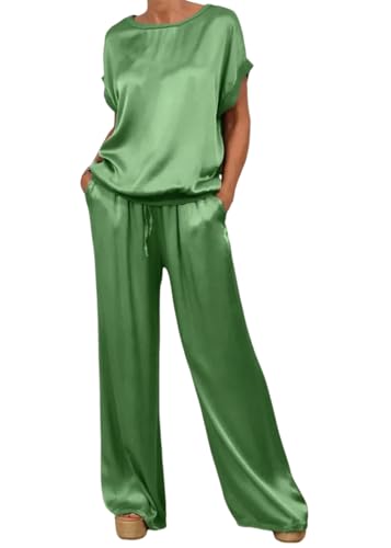 shownicer Zweiteiler Hausanzug Damen Sommer Outfits Kurzarm 2 teiler Freizeitanzug Jogginganzug Trainingsanzug Sport Lounge Set Elegant A Grün L von shownicer