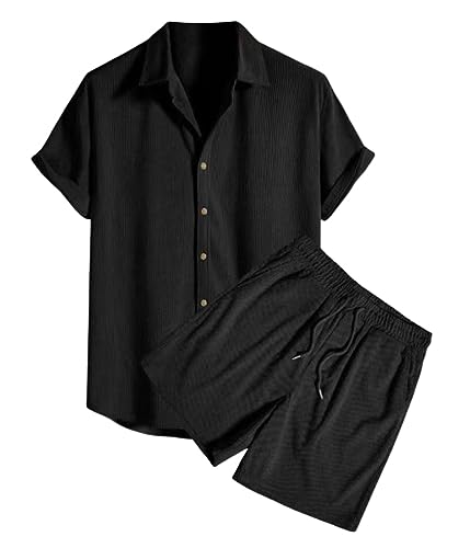 shownicer Zweiteiler Herren Freizeitanzug 2-Teilig Kurzarmhemd und Shorts Sets Outfits Sommer Einfarbig Cord Strandanzug Button-Up Revers Beach Shirt Kurze Hose Set B Schwarz L shownicer Zweiteiler Herren Freizeitanzug 2-Teilig Kurzarmhemd und Shorts Sets Outfits Sommer Einfarbig Cord Strandanzug Button-Up Revers Beach Shirt Kurze Hose Set B Schwarz L von shownicer