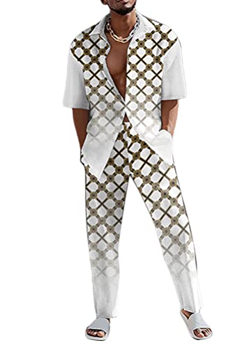 shownicer Zweiteiler Herren Leinenanzug Sommer Freizeitanzug Einfarbig 2-teilig Langarm Button-Up Stehkragen Hemd und Shorts Beach Strand Shirt Kurze Hose Set Anzug B Stil06 M von shownicer