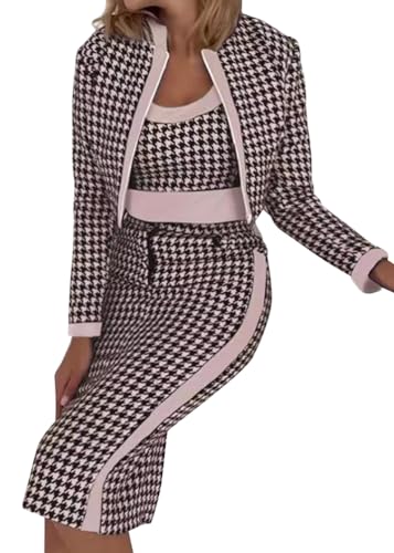 shownicer Zweiteilige Herbst Outfits Langärmelig Bedruckt Bauchfreies Top Elegant Figurbetont Rock Set Urlaub Club Outfits 3 Stücke Sets A Aprikose L von shownicer