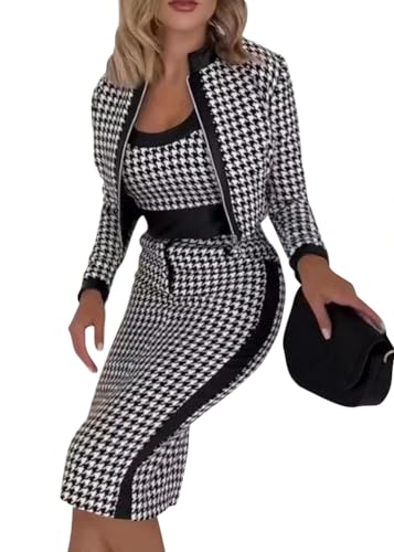 shownicer Zweiteilige Herbst Outfits Langärmelig Bedruckt Bauchfreies Top Elegant Figurbetont Rock Set Urlaub Club Outfits 3 Stücke Sets A Schwarz XXL von shownicer