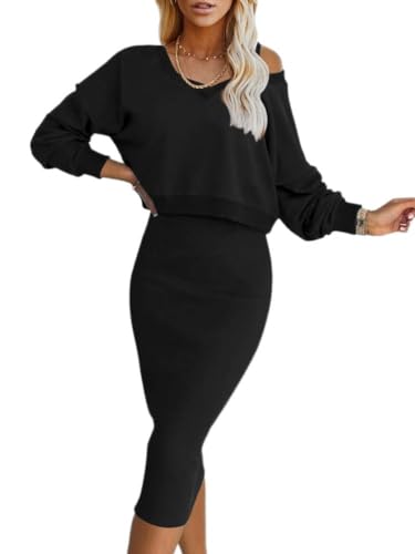 shownicer Zweiteilige Outfits Langärmelig Bedruckt Bauchfreies Top Elegant Figurbetont Rock Set Urlaub Club Outfits D Schwarz M von shownicer