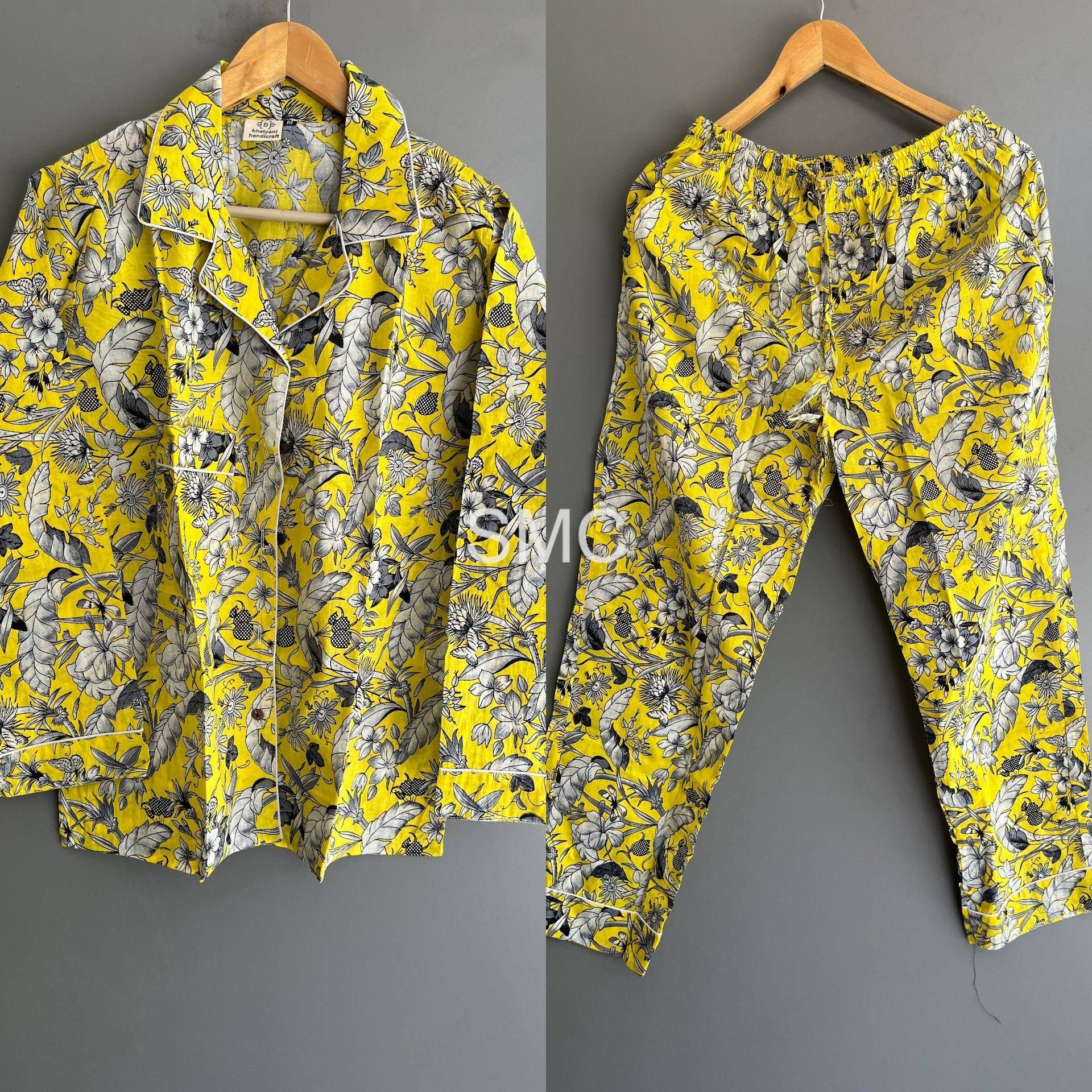 Baumwolle Blumen Gedruckt Nachtwäsche Frauen Pyjamas Set Pj's Tunika Handgemachte Pyjmas Set, Brautjungfer Geschenk von shrimahadevcreation