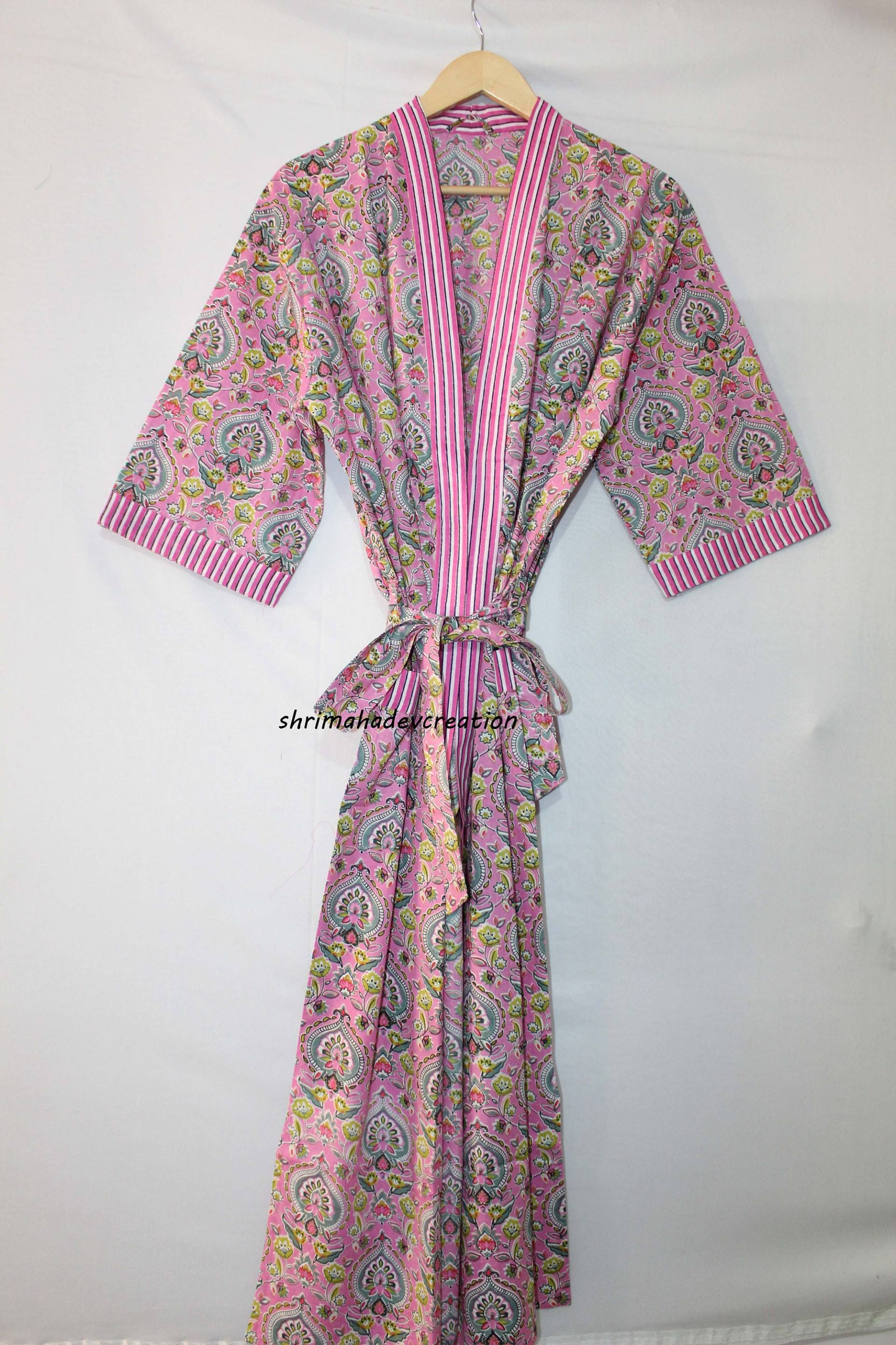 Baumwolle Kimono Robe, Mit Blockprint, Morgenmantel, Damen Vertuschen, Baridemaid Kleid, Brautjungfer Geschenke von shrimahadevcreation