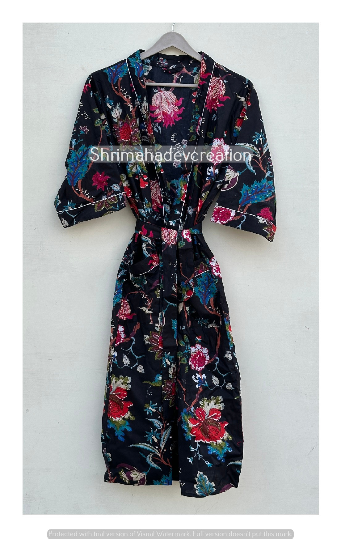 Baumwolle Kimono Roben, Maxi Kleid, Plus Size Wickelkleid, Hausmantel Robe Geringes Gewicht von shrimahadevcreation
