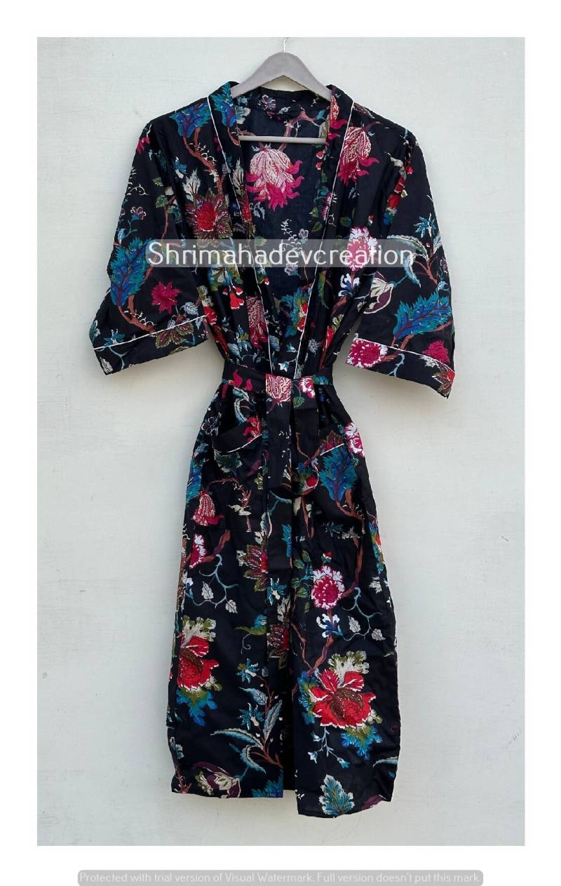 Baumwolle Kimono Roben, Maxi Kleid, Plus Size Wickelkleid, Hausmantel Robe Geringes Gewicht von shrimahadevcreation