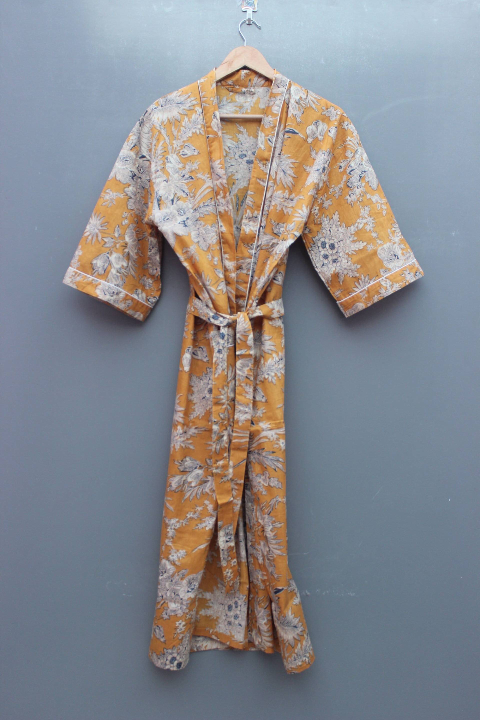 Kimono Robe Mit Blumendruck, Blumen Hausmantel, Geschenke Für Sie, Baumwollbademantel, Wickelkleid, Hausmantel von shrimahadevcreation