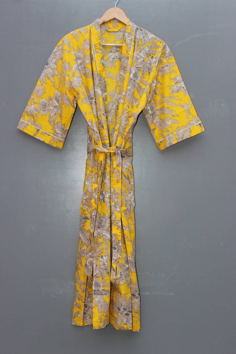 Blumendruck Lange Kimono Morgenmantel Baumwolle Bademantel Wickelkleid Strand Tragen Robe Geschenk Für Sie von shrimahadevcreation