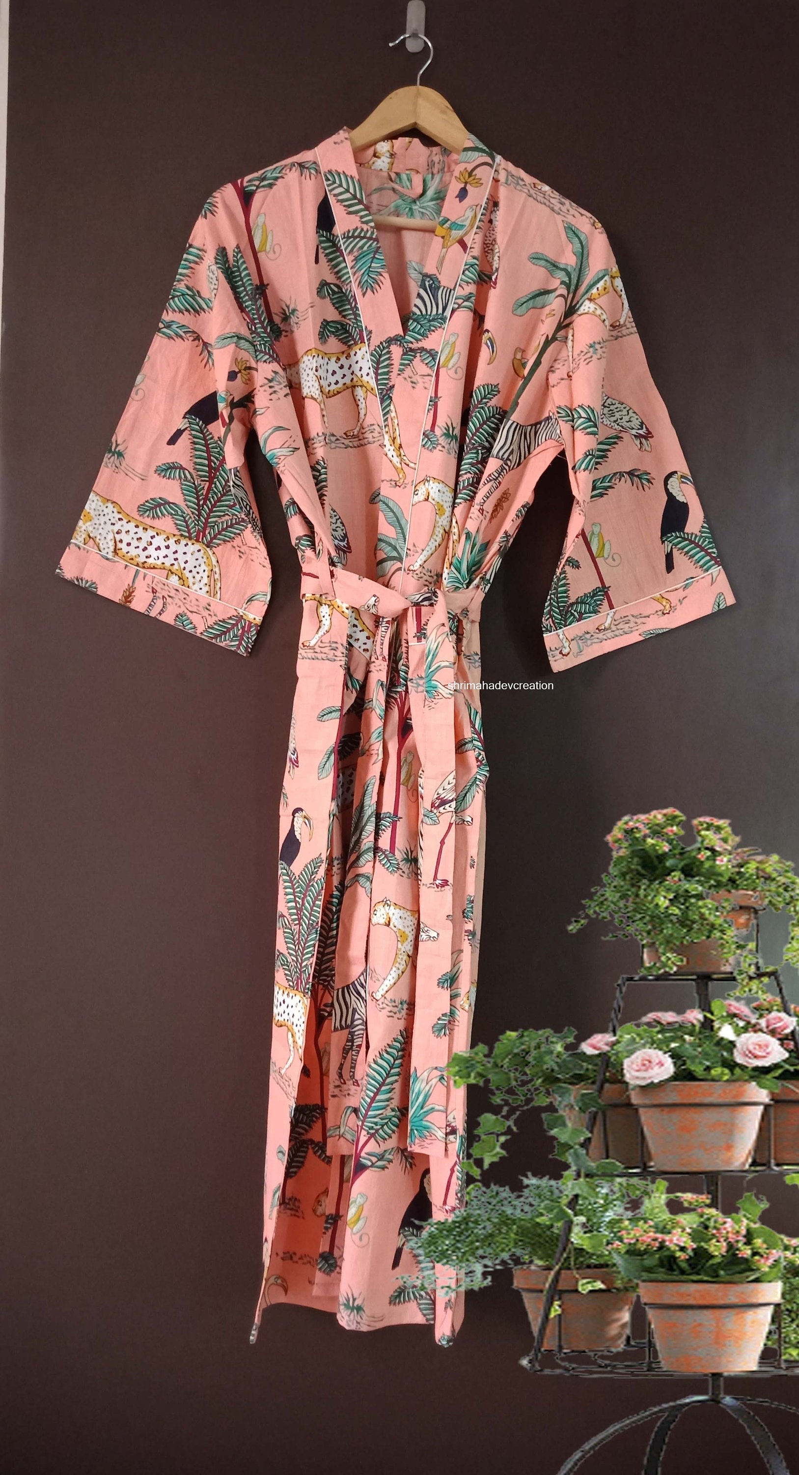 Dschungel Bedruckte Baumwolle Damen Badekleid Sommer Lange Kimono Tunika Handmade Strand Langer von shrimahadevcreation