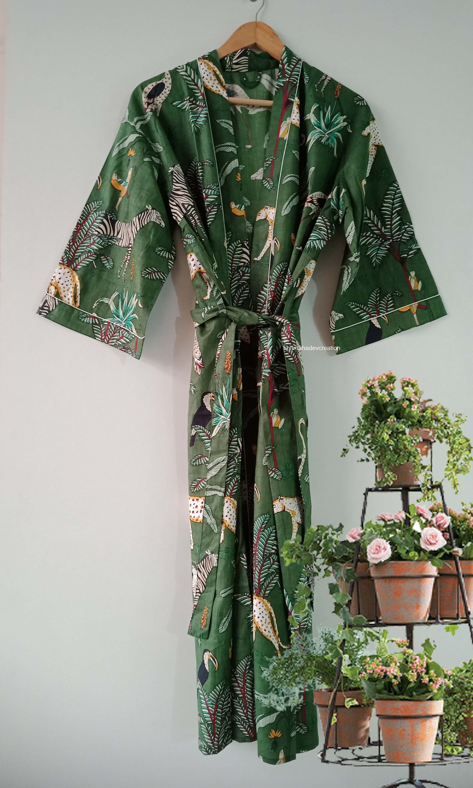 Dschungel-Druck Kimono, Nachtwäsche Kleid, Dusche Bademantel, Frau Morgenmantel, Strand Tragen Robe, Valentinstag Geschenk von shrimahadevcreation