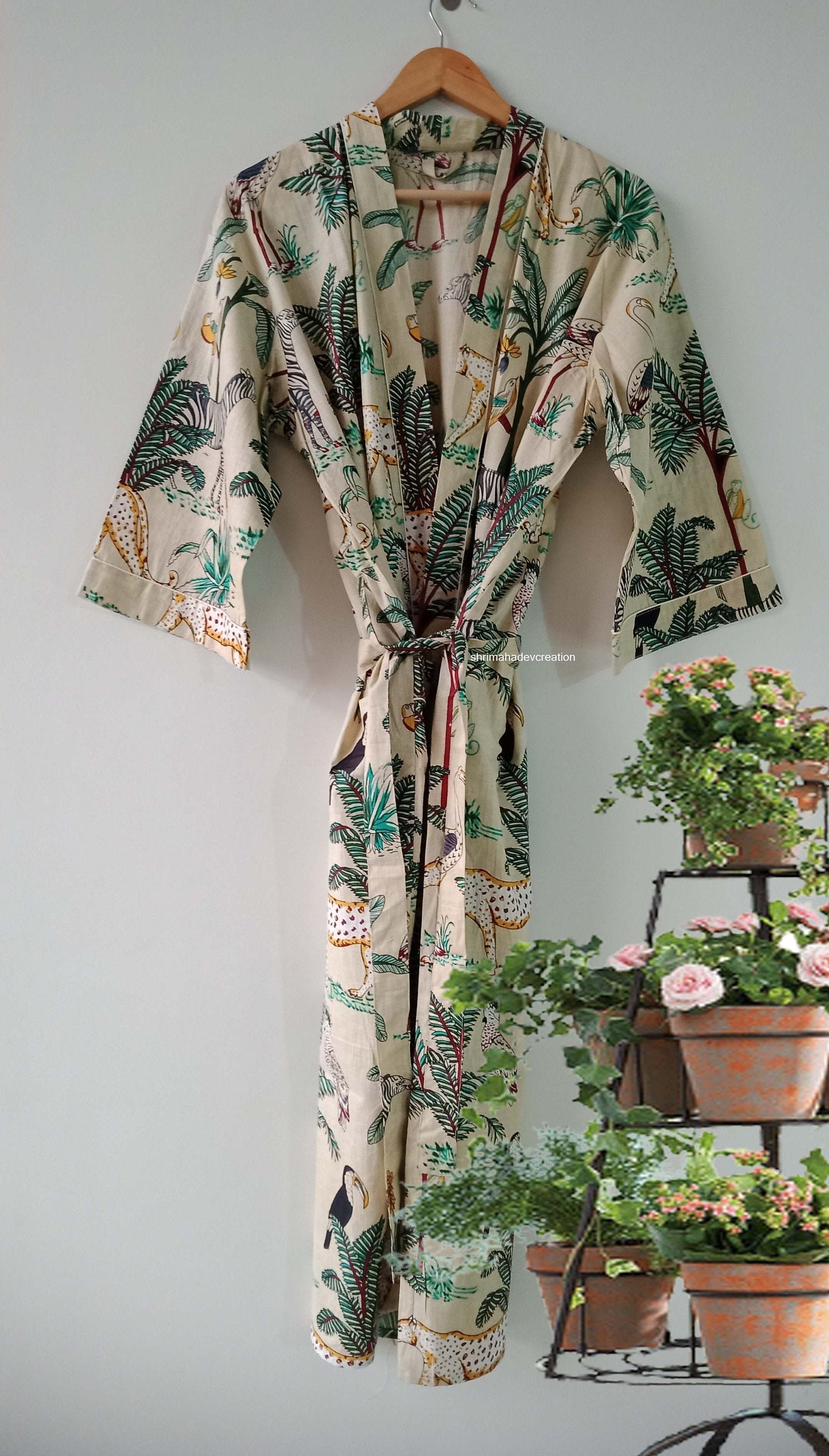 Express Lieferung - Kimono-Roben Aus Baumwolle, Kimono Mit Tierdruck, Bademantel, Morgenmantel Für Frauen, Valentinstagsgeschenk von shrimahadevcreation