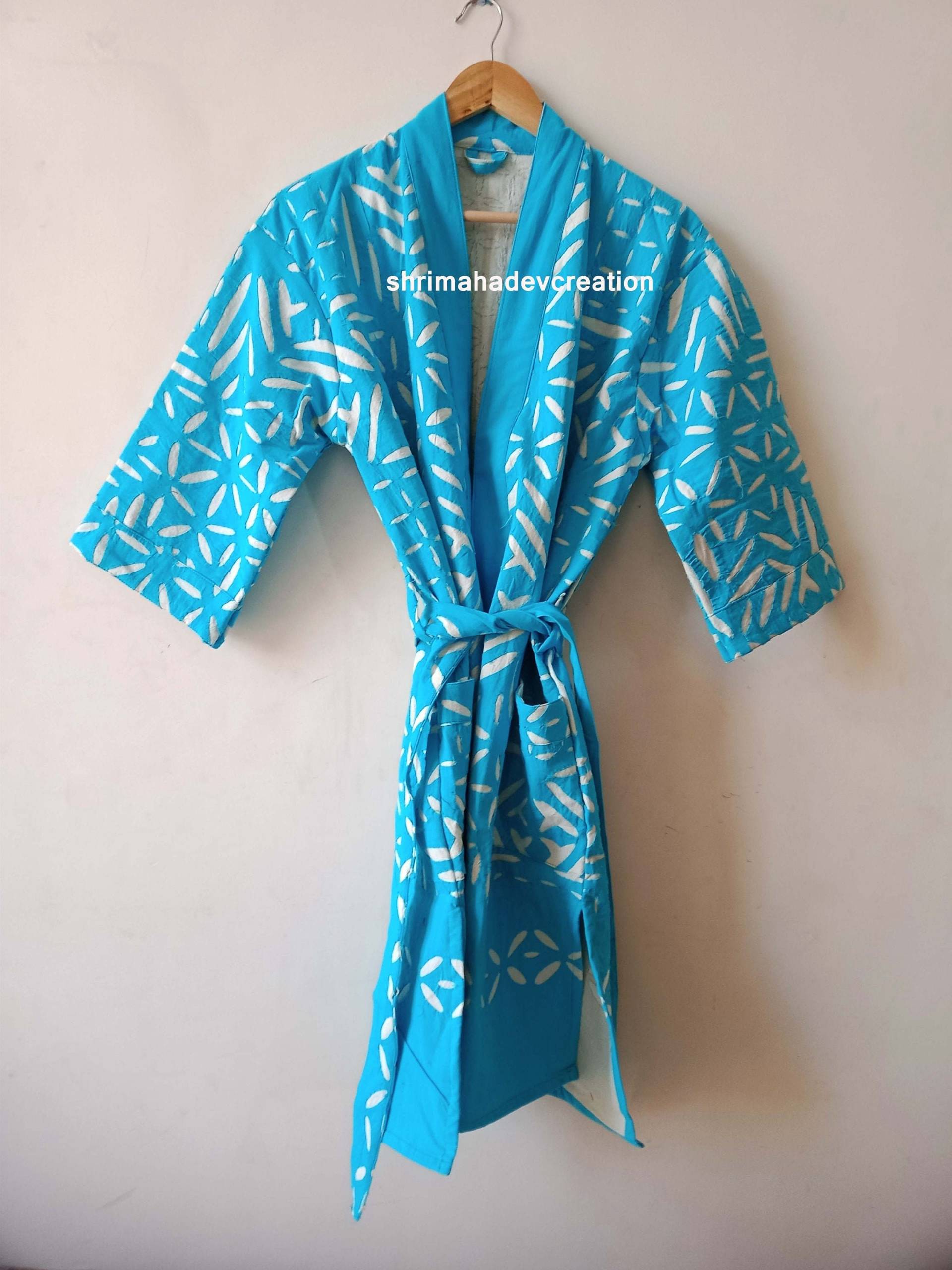 Express Lieferung Baumwolle Schnitt Arbeit Gedruckt Bademantel Nachtwäsche Kleid Kantha Kimono Jacke, Winter Strand Tragen Frauen von shrimahadevcreation