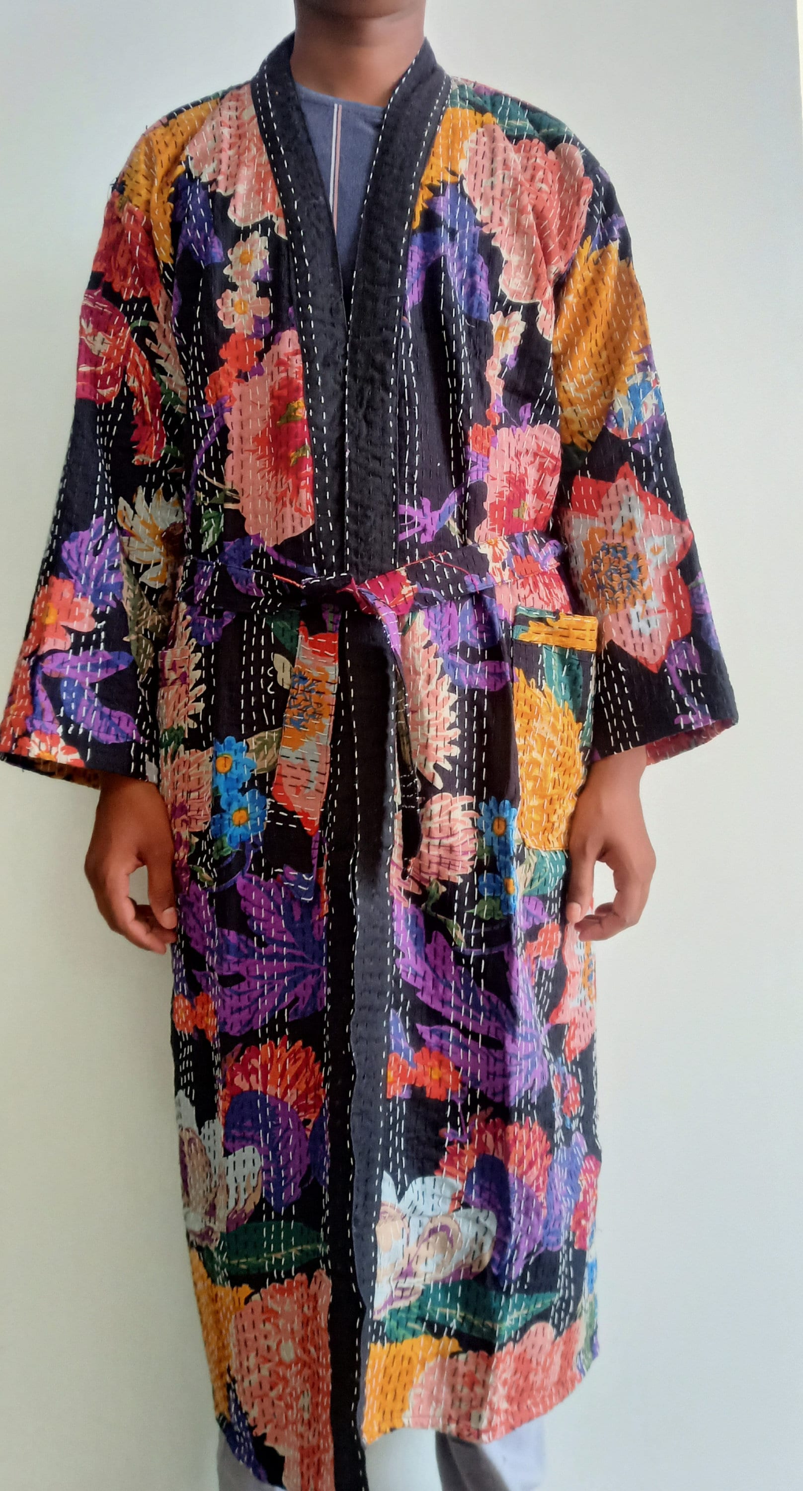 Floral Print Kantha Jacke Damen Kleidung Kimono Stil Abstrakte Muster Kleidung, Baumwollkleid, Baumwolle Kimono, Geschenk Für Sie, Weihnachtsgeschenk von shrimahadevcreation