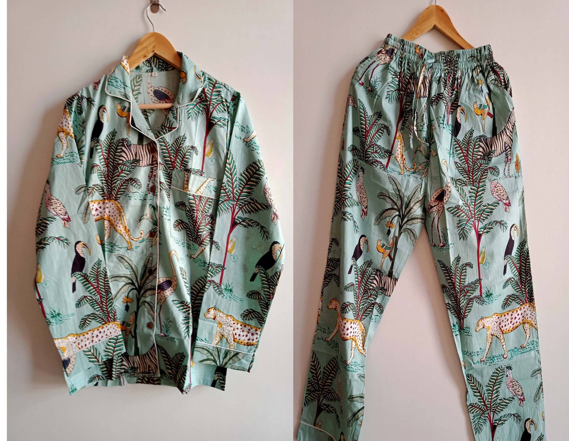 Safari Wald Tier Gedruckt Baumwolle Frauen Nachtwäsche Anzug Pyjamas Set, Pj's Set Pyjmas Geschenk Für Sie Brautjungfer von shrimahadevcreation