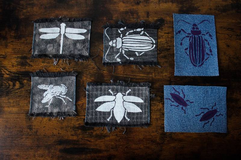 Recycled Jeans Aufnäher, Handbemalt Insekten, Gebleichte Fransen Levis Patches, Handmade Diy Upcycling von shttyfcky