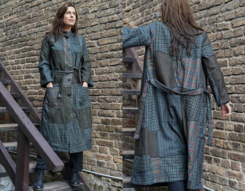 Damen Wollmantel/Color Block Coat Patchwork Mantel Jacke Handgemachter All Seasons Upcycle Slow Fashion Großer Frauen von shyzukastore