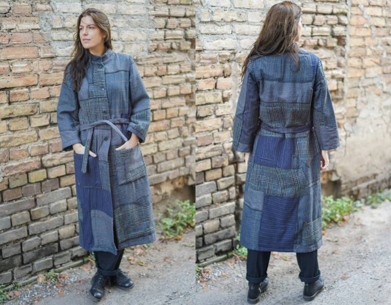 Patchwork Mantel/Handgemachter Wollmantel Nachhaltiger Color Block Coat Midi Upcycling Recycling Shyzuka Oversized von shyzukastore