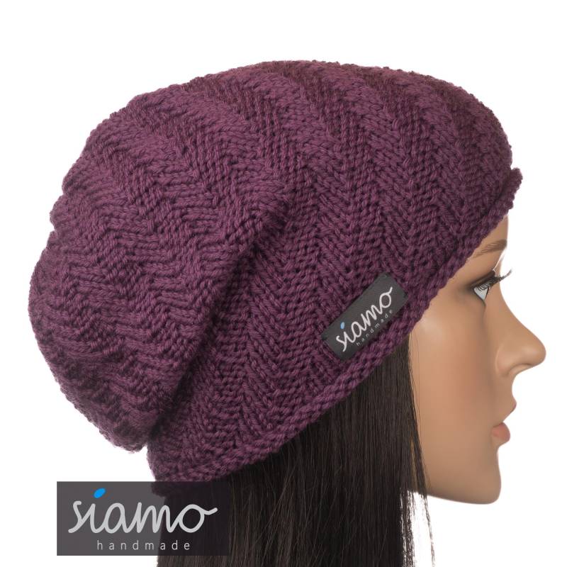 Beanie Serfaus Brombeere Merino Unisex Damen-Mütze Herren-Mütze Chemo-Mütze Wollmütze Übergangsmütze Von Siamo-Handmade von siamoHandmade