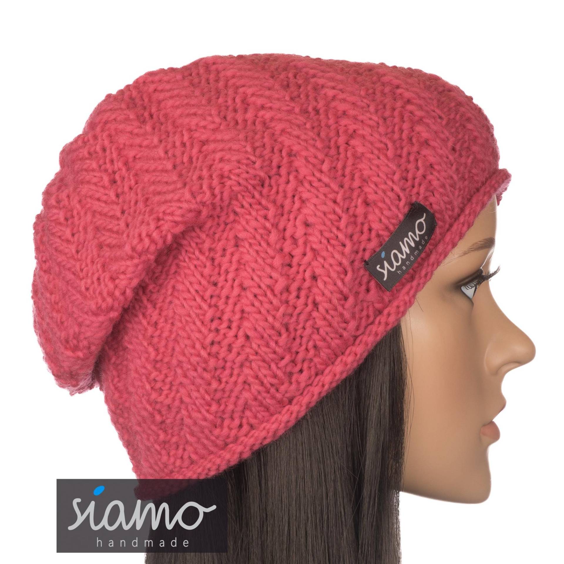 Beanie Serfaus Pink Merino Unisex Damen-Mütze Herren-Mütze Wintermütze Wollmütze Winter-Haube Strickmütze Von Siamo-Handmade von siamoHandmade