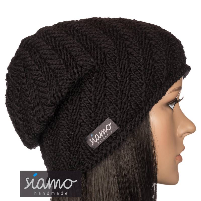 Beanie Serfaus Schwarz Merino Unisex Damen-Mütze Herren-Mütze Wintermütze Wollmütze Strickmütze Von Siamo-Handmade von siamoHandmade
