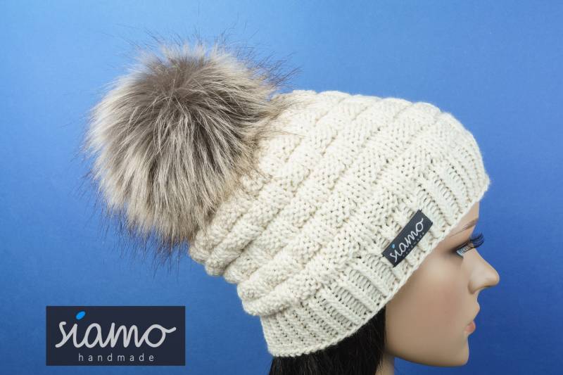 Bommel-Mütze Antholz Merino Wollweiß | Natur Unisex Wollmütze Beanie Damen-Mütze Herren-Mütze Haube Strickmütze Von Siamo-Handmade von siamoHandmade