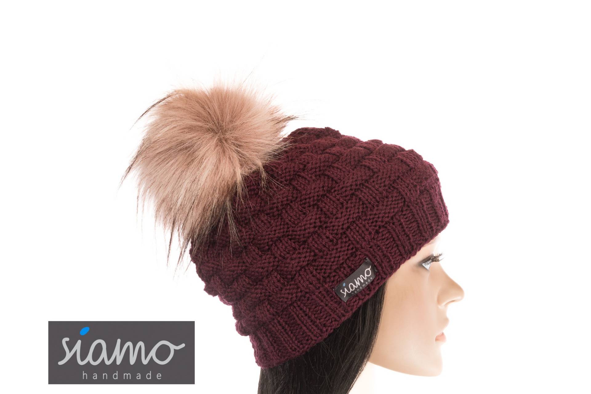 Bommel-Mütze Lahti Ii Weinrot Merino Unisex Damen-Mütze Herren-Mütze Bommelmütze Fellbommel-Mütze Winter-Mütze Wollmütze Von Siamo-Handmade von siamoHandmade