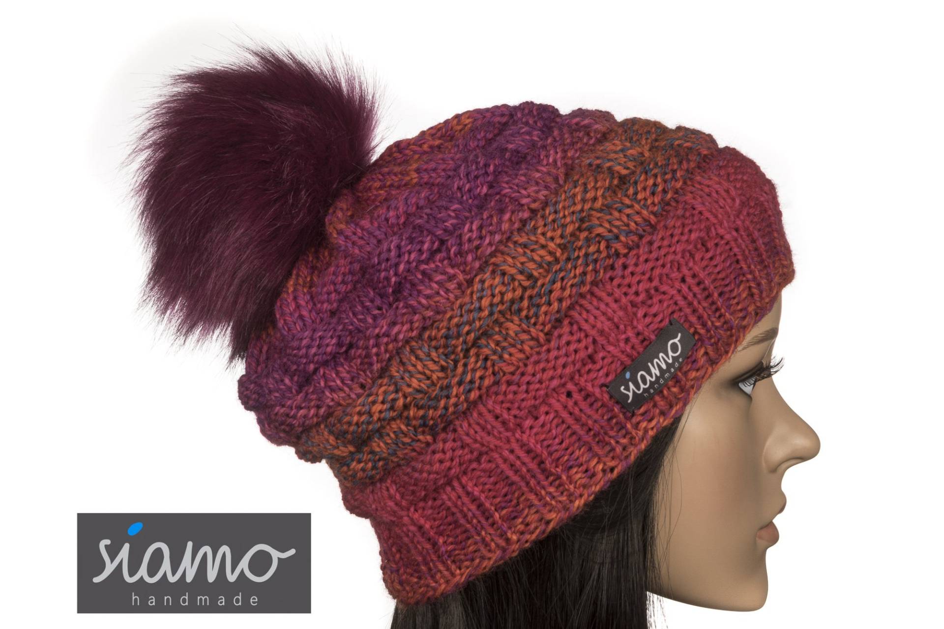 Bommel-Mütze Lahti Iii Orange Mouline Schurwoll-Mix Damen-Mütze Herren-Mütze Pudelmütze Beanie Strickmütze Unisex Von Siamo-Handmade von siamoHandmade