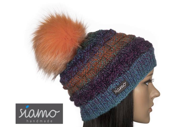 Bommel-Mütze Lahti Iii Smaragd Mouline Unisex Schurwoll-Mix Damen-/Herren-Mütze Pudelmütze Wollmütze Strickmütze Wintermütze Siamo-Handmade von siamoHandmade