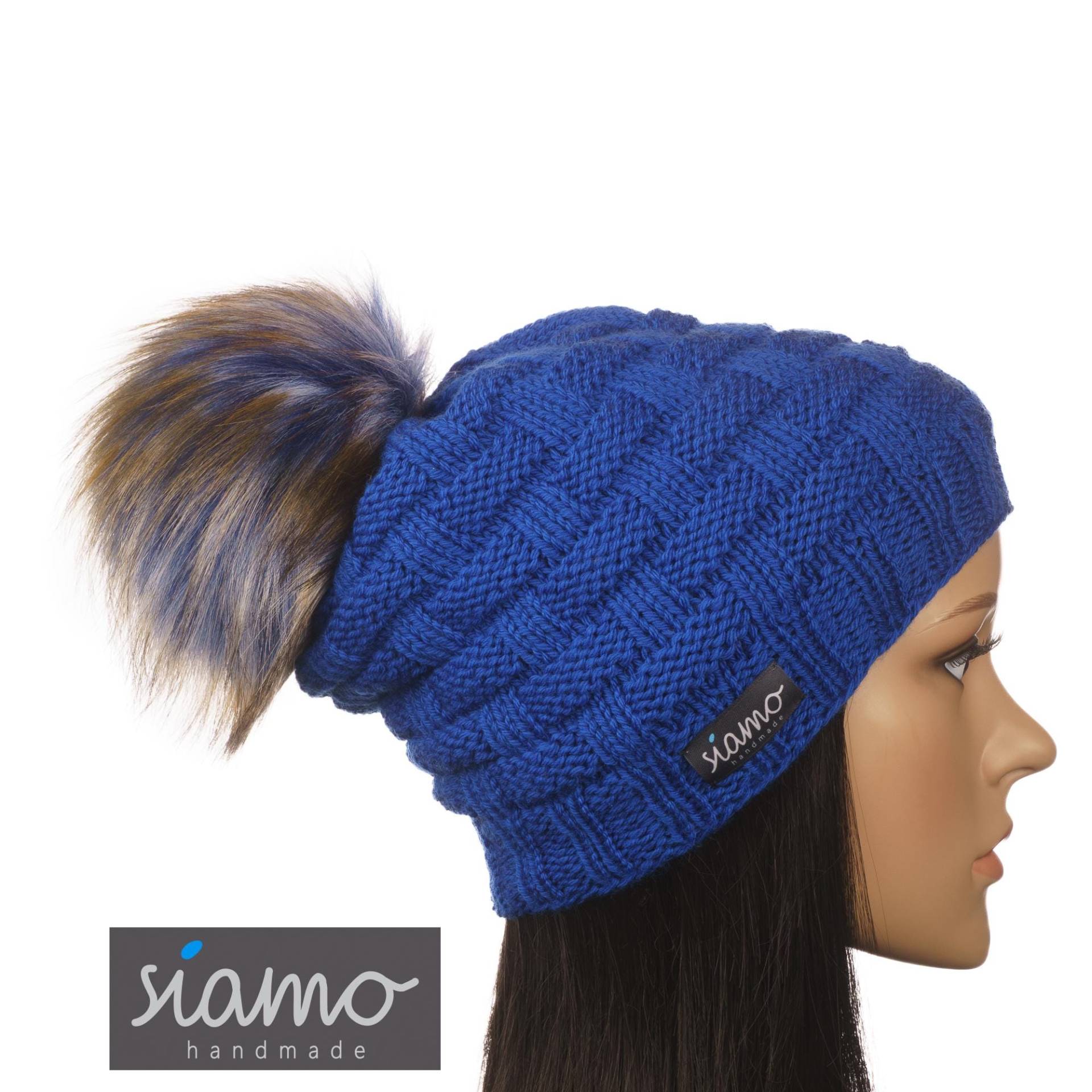 Bommel-Mütze Lahti Royal-Blau Merino Unisex Pudelmütze Strickmütze Beanie Damen-Mütze Herren-Mütze Von Siamo-Handmade von siamoHandmade