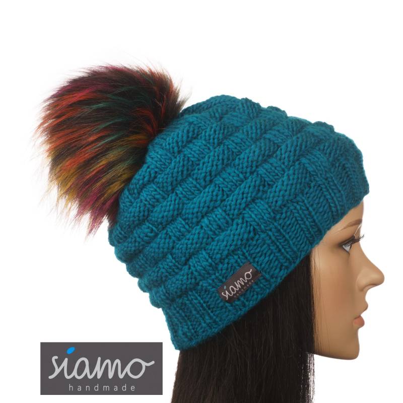 Bommel-Mütze Lahti Smaragd-Grün Merino Unisex Beanie Damen-Mütze Herren-Mütze Pudelmütze Winter-Mütze Strickmütze Von Siamo-Handmade von siamoHandmade