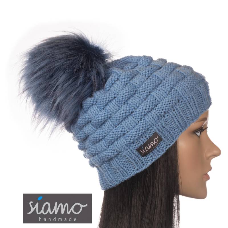 Bommelmütze Lahti Himmelblau Merino Unisex Damen-Mütze Herren-Mütze Pudelmütze Strickmütze Wollmütze Von Siamo-Handmade von siamoHandmade