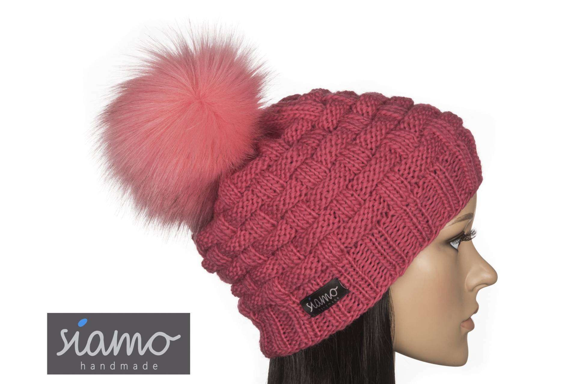 Bommelmütze Lahti Pink Merino Unisex Damen-Mütze Pudelmütze Mütze Herren-Mütze Strickmütze Winter-Mütze Beanie Wollmütze Von Siamo-Handmade von siamoHandmade