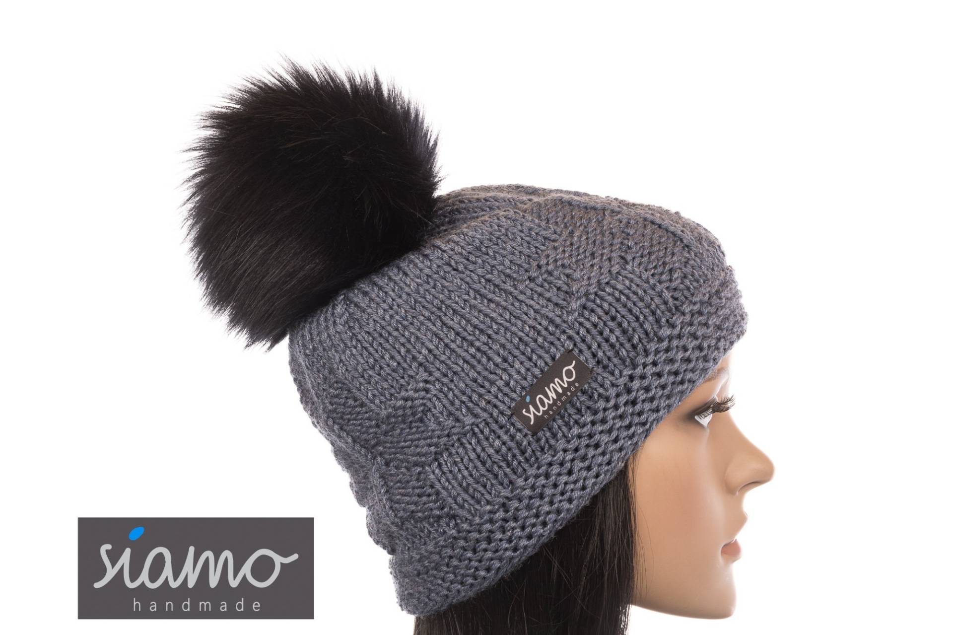 Mütze Gröden Ii Blau-Grau Merino-Mix Unisex Damen-Mütze Herren-Mütze Pudelmütze Bommelmütze Beanie Winter-Mütze Von Siamo-Handmade von siamoHandmade