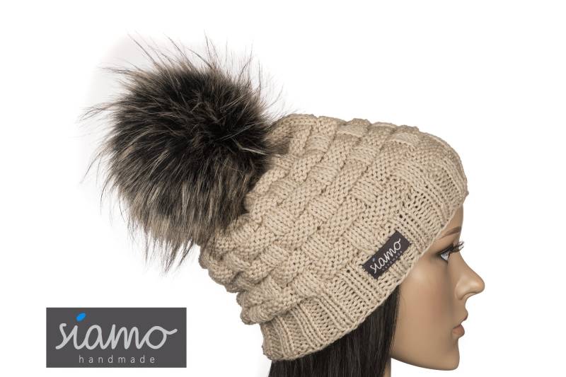Mütze Lahti Greige Merino Unisex Damen-Mütze Herren-Mütze Bommelmütze Pudelmütze Strickmütze Haube Von Siamo-Handmade von siamoHandmade