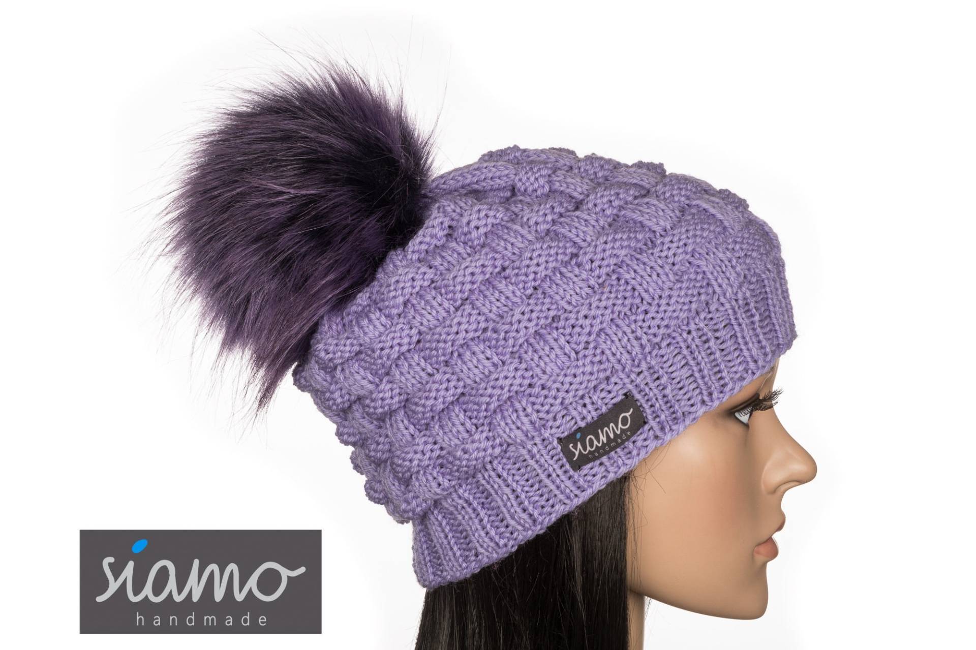 Mütze Lahti Ii Flieder Merino Unisex Damen-Mütze Herren-Mütze Pudelmütze Bommelmütze Strickmütze Winter-Mütze Von Siamo-Handmade von siamoHandmade