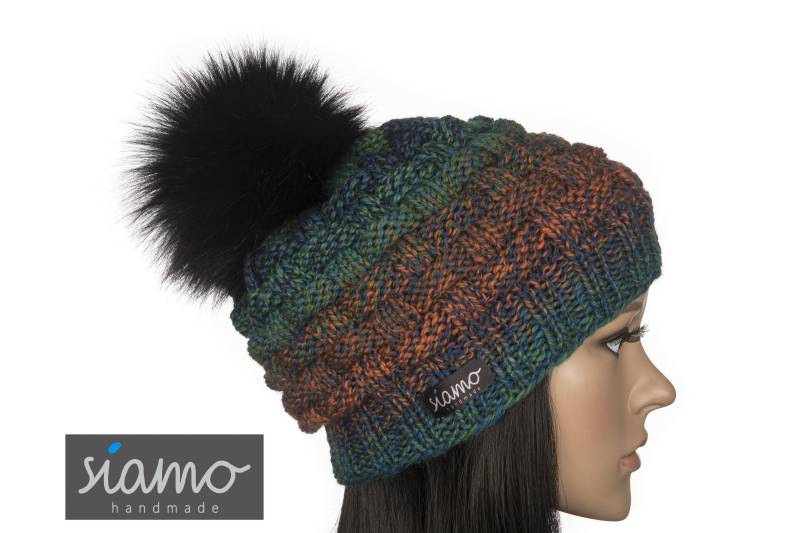 Mütze Lahti Iii Jungle Mouline Unisex Schurwoll-Mix Winter-Mütze Damen-Mütze Herren-Mütze Bommelmütze Strickmütze Von Siamo-Handmade von siamoHandmade