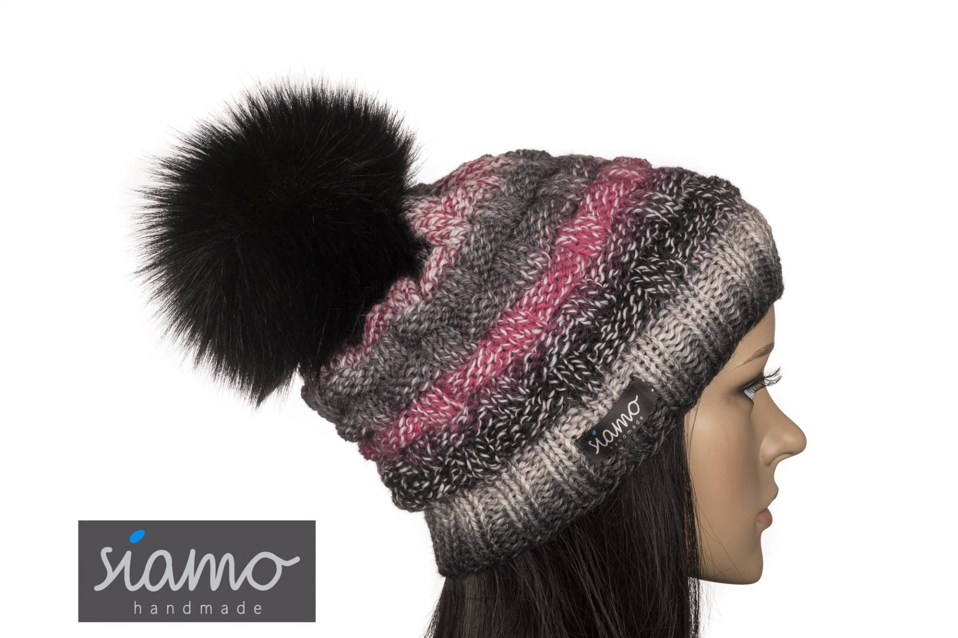 Mütze Lahti Iii Purple Grey Mouline Unisex Schurwoll-Mix Fellbommel-Mütze Damen-Mütze Herren-Mütze Pudelmütze Bommelmütze Von Siamo-Handmade von siamoHandmade