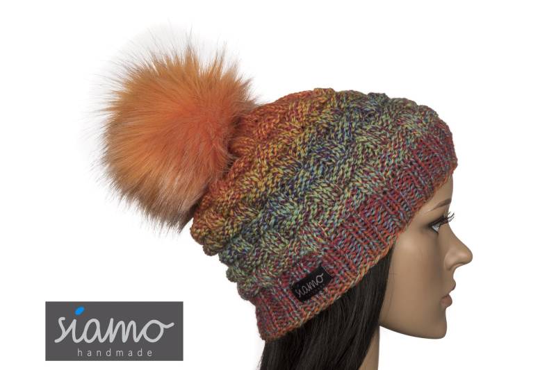 Mütze Lahti Iii Rainbow Mouline Unisex Schurwoll-Mix Damen-Mütze Herren-Mütze Pudelmütze Bommelmütze Winter-Mütze Haube Von Siamo-Handmade von siamoHandmade