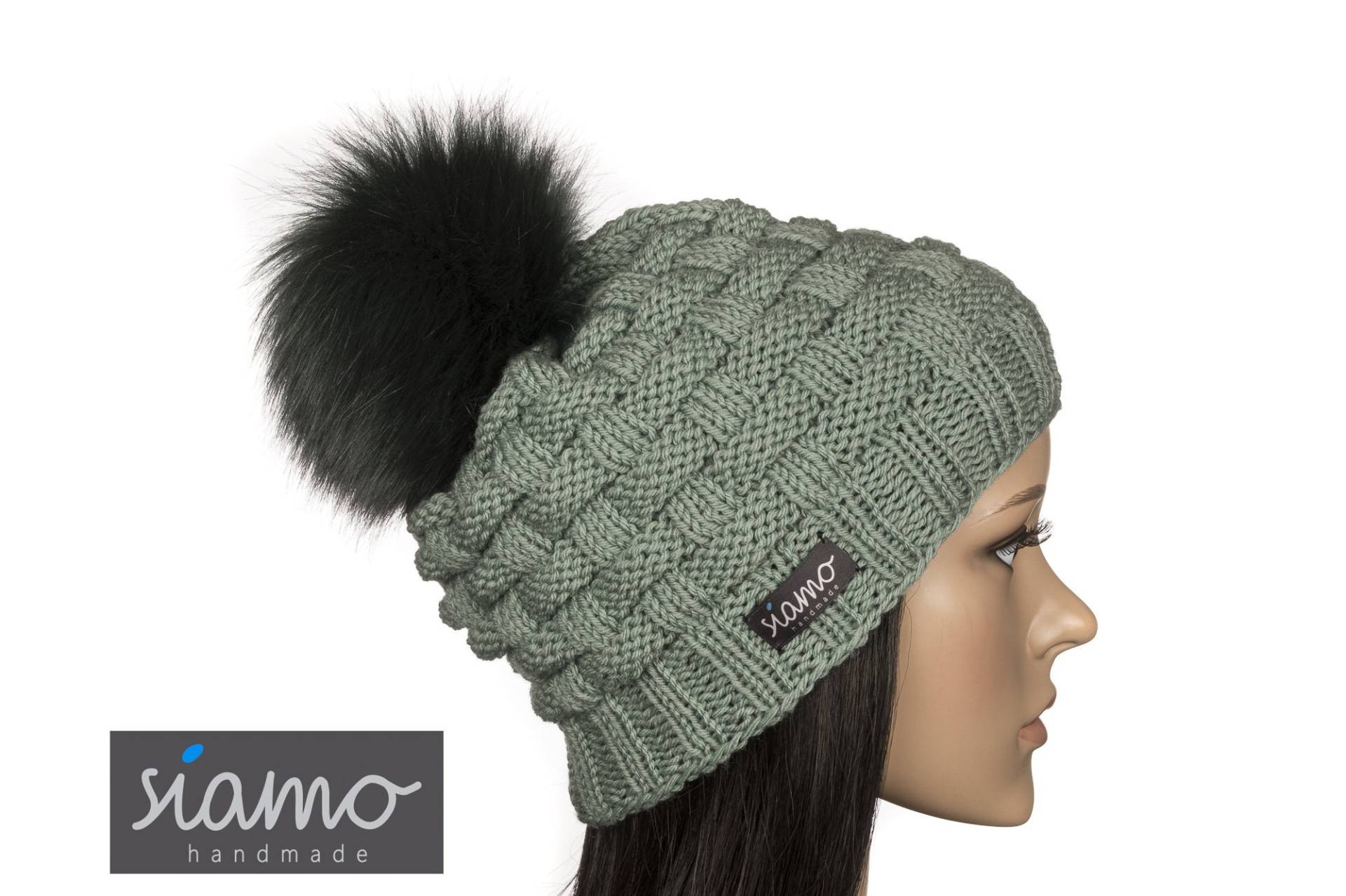 Mütze Lahti Reseda-Grün Merino Fellbommel-Mütze Unisex Damen-Mütze Herren-Mütze Pudelmütze Bommelmütze Von Siamo-Handmade von siamoHandmade