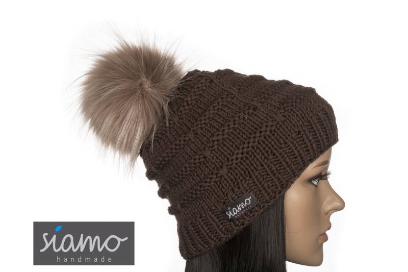 Mütze Oberhof Braun Merino Unisex Damen-Mütze Herren-Mütze Strickmütze Beanie Pudelmütze Bommelmütze Winter-Mütze Von Siamo-Handmade von siamoHandmade
